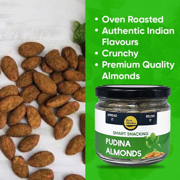 Bun Maska Pudina Almonds | Oven Roasted, Rich in Protein, No Cholesterol & Gluten Free | Anytime Indulgence - Image 3