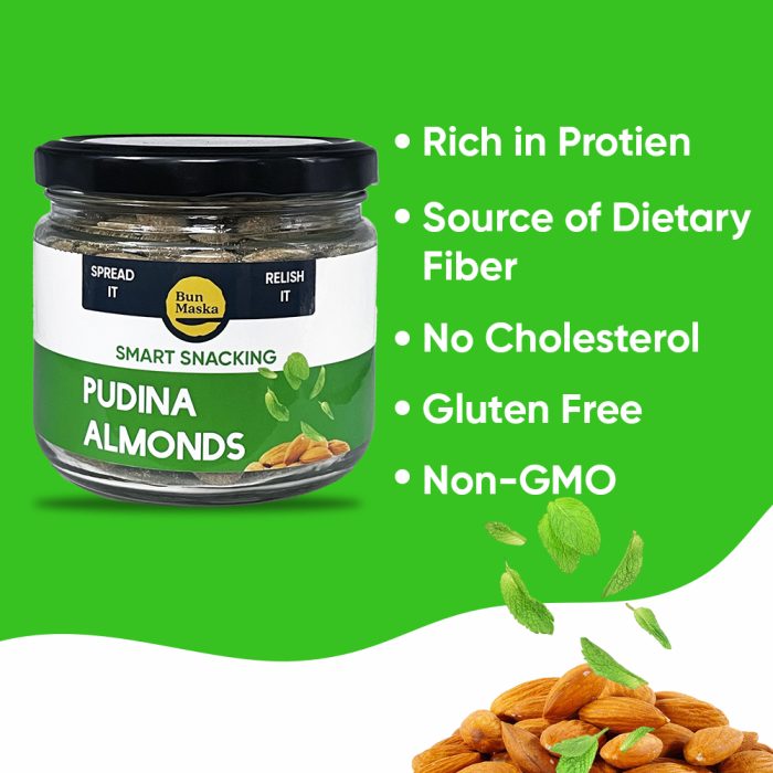 Bun Maska Pudina Almonds | Oven Roasted, Rich in Protein, No Cholesterol & Gluten Free | Anytime Indulgence - Image 4