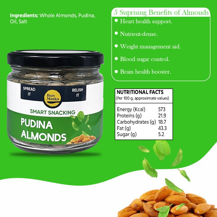Bun Maska Pudina Almonds | Oven Roasted, Rich in Protein, No Cholesterol & Gluten Free | Anytime Indulgence - Image 5